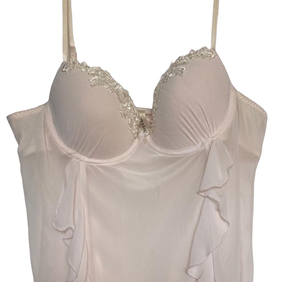 Jessica Y2K Soft Pink Coquette Ruffle Chemise Lingerie Bustier Slip XL - Picture 4 of 4